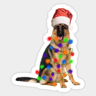 German Shepherd Dog, Xmas Lights, Santa Christmas Sticker